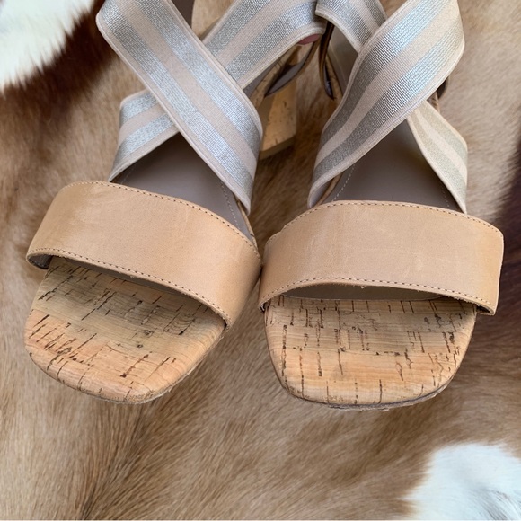DONAL J. PLINER cork sandals heels open mixed leather canvas size 8M